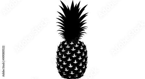 Bold Black Silhouette of a Tropical Pineapple Fruit with Spiky Crown