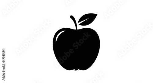 Bold Black Apple Silhouette with Leaf and Stem Simple Design