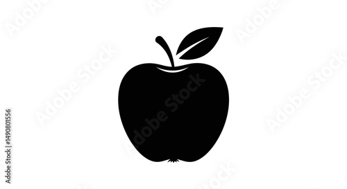 Bold Black Silhouette of an Apple with Leaf