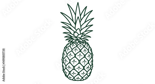 Detailed Dark Green Outline of a Tropical Pineapple Fruit
