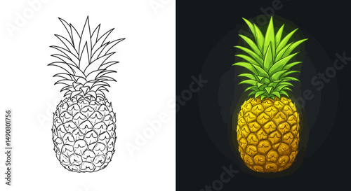 Detailed Pineapple Illustration A DualTone Artistic Representation of Tropical Fruit
