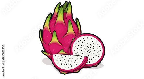 Vibrant Dragon Fruit with Sliced Pieces Depicting Freshness and Deliciousness