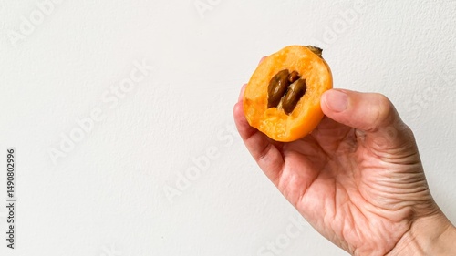 A hand presents golden loquat treasure, a hint of Asian spring traditions, rare fruit symphony, harvest festival delight