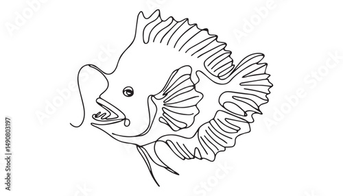 Continuous one single minimal line drawing Anglerfish