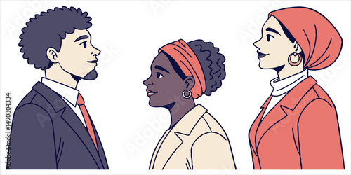 Diverse professionals vector illustration, showcasing various ethnic backgrounds