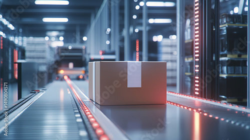 Package Scanning Process in Modern Warehouse with Conveyor Belt System