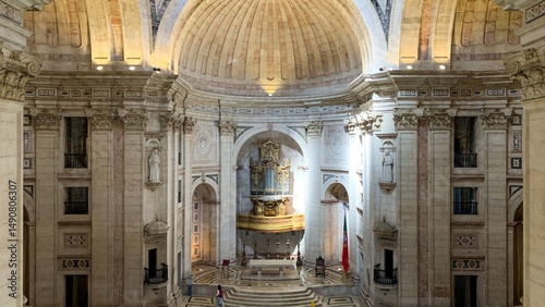 Serene, sunlit cathedral interior echoes with ethereal whispers, ancient stone marvel, inspiration for Dia de los Muertos contemplation