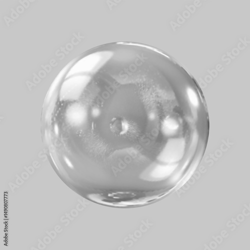 Geometric abstract shape.Realistic glossy glass ball.Abstract 3D light bubble with glare.
