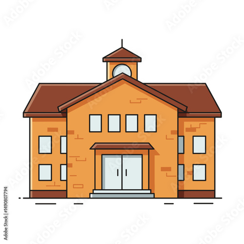Classic brick school building with a clock tower and entrance  
