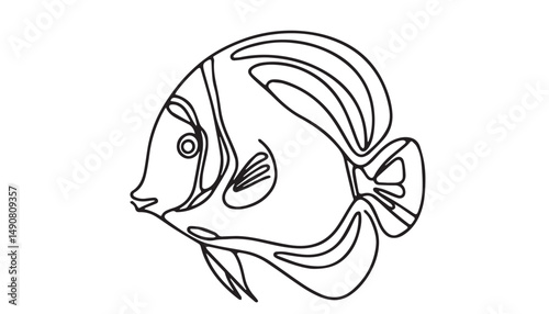 Continuous one single minimal line drawing Triggerfish
