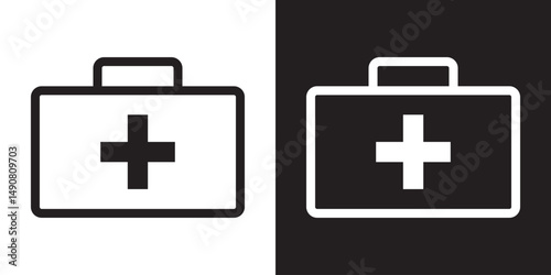 Set of First aid box icons. First aid kit, Medical care bag symbol collection. Vector Illustration. Medical briefcase icon. First aid box icon. Medical bag, icon vector illustration eps 10