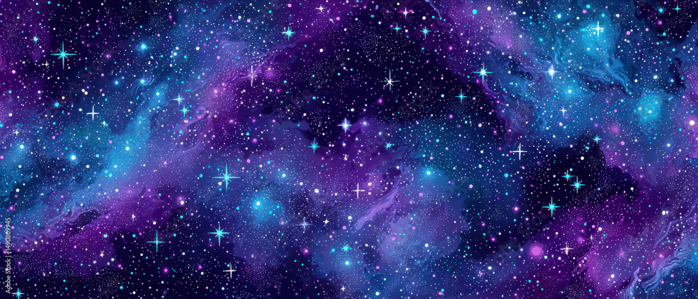 Fototapeta premium Celestial Wonder, A vibrant night sky filled with countless twinkling stars, deep cosmic blues and purples, ideal for evoking themes of astronomy and exploration