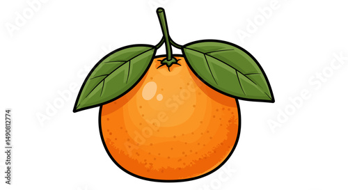 Vibrant Cartoon Orange with Green Leaves Fresh and Juicy