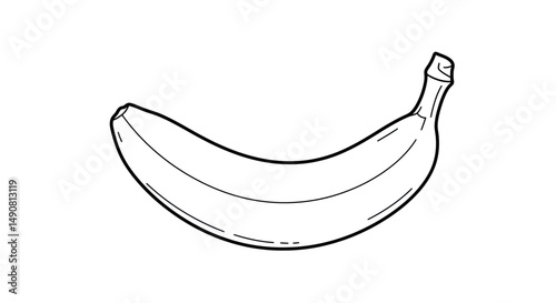 Black and white line drawing of a curved banana fruit