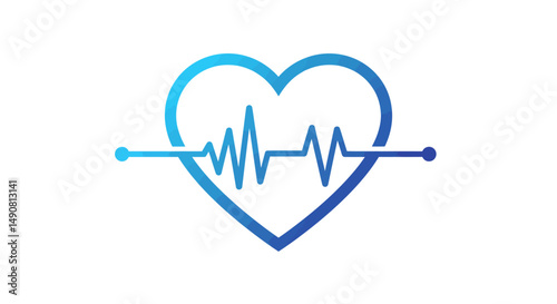 Blue Heart Shape with EKG Line Representing Healthcare and Vitality