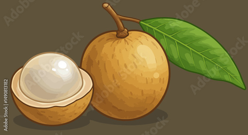 A Vibrant Illustration of a Langsat Fruit with a Split Section
