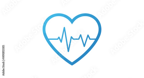 Gradient Blue Heart Outline with Electrocardiogram Line Illustration