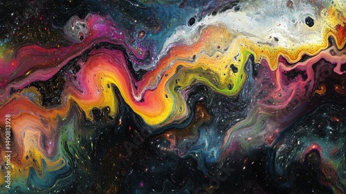Vibrant Cosmic Nebula Swirl Art Abstract Expressionism Fusion Color Galaxy Texture Background Dreamy Fantasy Universe Backdrop Painting