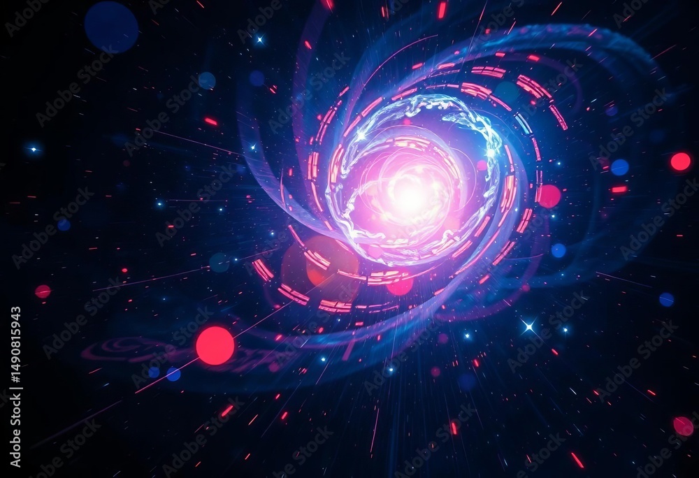 Obraz premium Cosmic swirls, vibrant light streaks, glowing orbs, deep space, double exposure effect, backdrop, cosmic