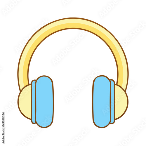 Cartoon headphones icon on transparent background in yellow and blue  