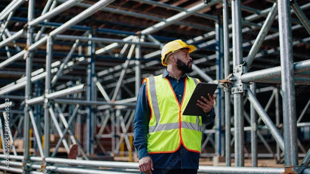 custom made wallpaper toronto digitalConstruction Site Foreman Holding Tablet and Pointing at Framework
