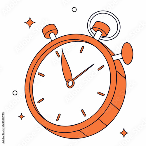 Orange Analog Stopwatch Timer Icon Time Management Countdown Punctuality Efficiency Illustration