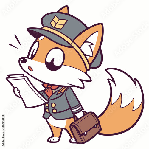 Adorable Fox Pilot Character Reading Documents Cartoon Illustration Mascot Design