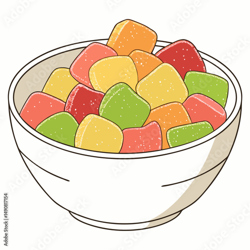 Colorful Assorted Gummies in Bowl Delicious Fruity Candy Sweet Treat Variety of Flavors