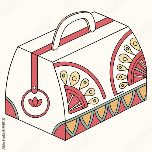 Decorative Gift Box Packaging Design with Floral and Geometric Patterns Handle and Lotus Detail