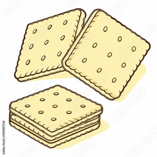 Delicious Creamy Filled Crackers Sweet Biscuits Stacked Square Shape Isolated on White Background