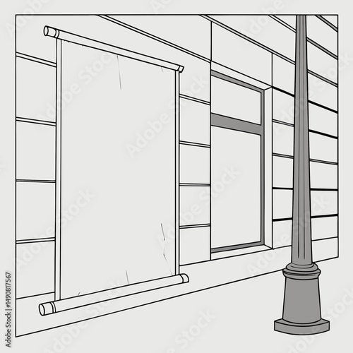 Blank Advertisement Banner on Building Exterior Urban Street Scene Mockup