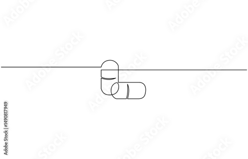 single continuous line capsule tablets line art vector illustration, One continuous line drawing of pills medicine . Single line of pills medicine vector illustration.