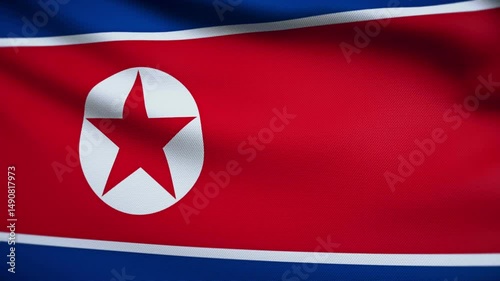 North Korea Flag 4K. Realistic Loop Waving with Highly Detailed Fabric