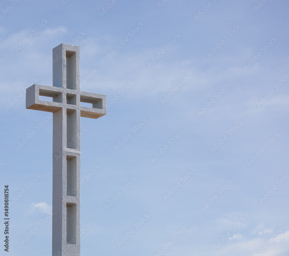 The Mt. Soledad Cross against the blue sky with text space on the side. The Mt. Soledad Cross against the blue sky with text space on the side.