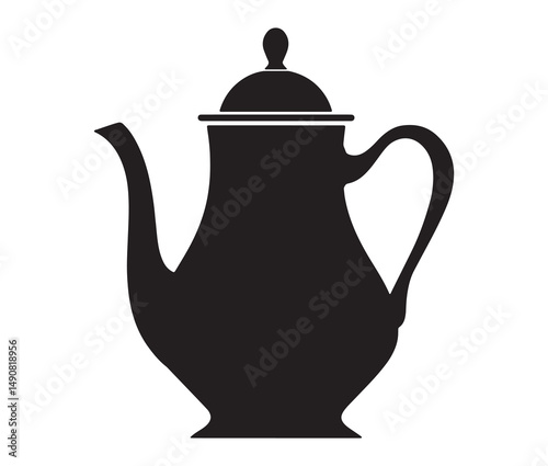 Silhouette teapot isolated on white background. Vintage teapot and coffee pot silhouette.
