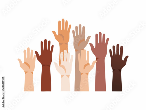 Diverse Hands Raised High, Representing Unity and Participation