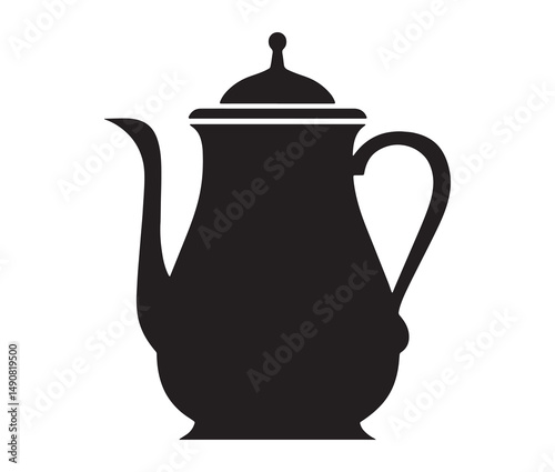 Silhouette teapot isolated on white background. Vintage teapot and coffee pot silhouette.