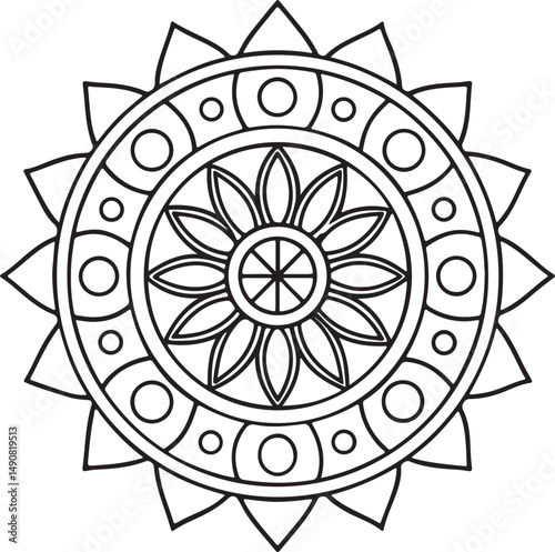 Floral Mandala Drawing – Line Art for Adult Coloring Books