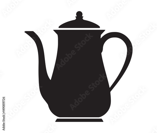 Silhouette teapot isolated on white background. Vintage teapot and coffee pot silhouette.