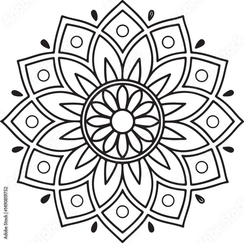 Floral Mandala Drawing – Line Art for Adult Coloring Books