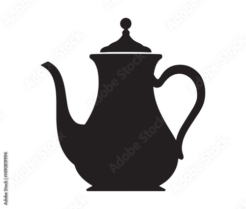Silhouette teapot isolated on white background. Vintage teapot and coffee pot silhouette.