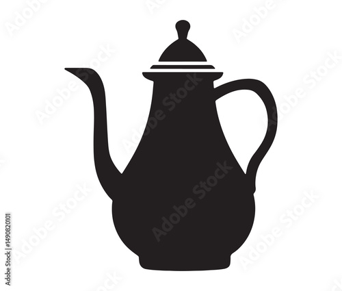 Silhouette teapot isolated on white background. Vintage teapot and coffee pot silhouette.
