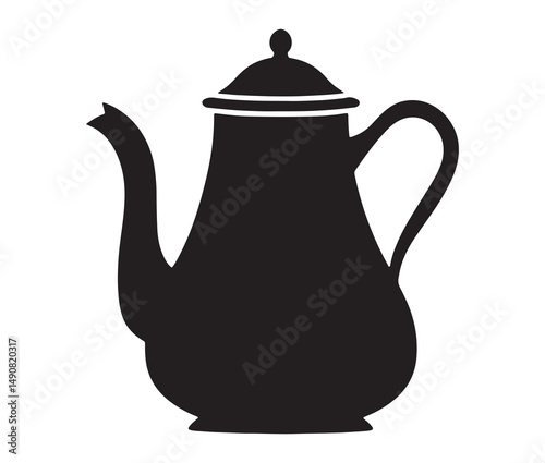 Silhouette teapot isolated on white background. Vintage teapot and coffee pot silhouette.