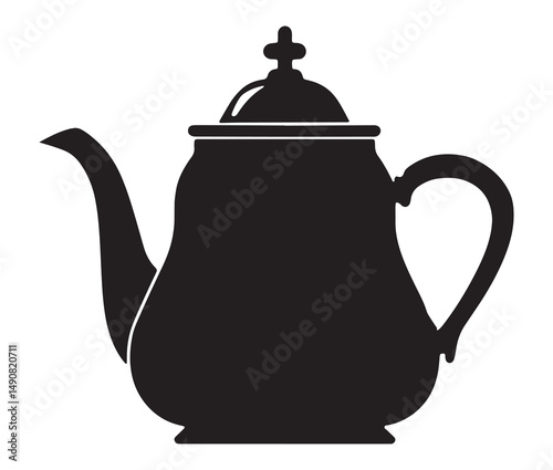 Silhouette teapot isolated on white background. Vintage teapot and coffee pot silhouette.