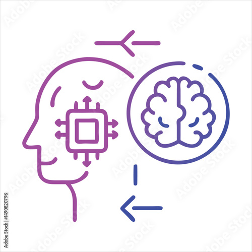Abstract illustration of brain and microchip data exchange representing ai and cognitive processes