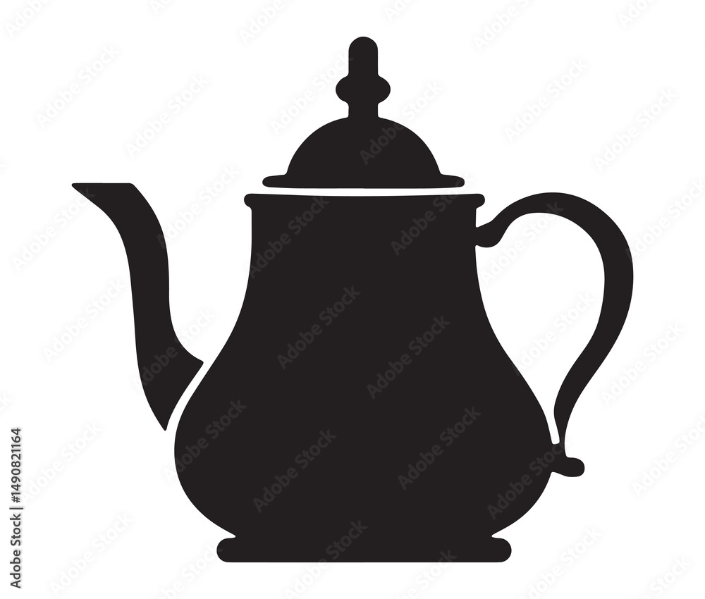 Obraz premium Silhouette teapot isolated on white background. Vintage teapot and coffee pot silhouette.