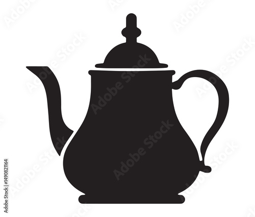 Silhouette teapot isolated on white background. Vintage teapot and coffee pot silhouette.