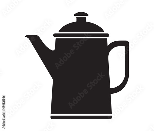 Silhouette teapot isolated on white background. Vintage teapot and coffee pot silhouette.