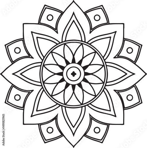 Floral Mandala Drawing – Line Art for Adult Coloring Books