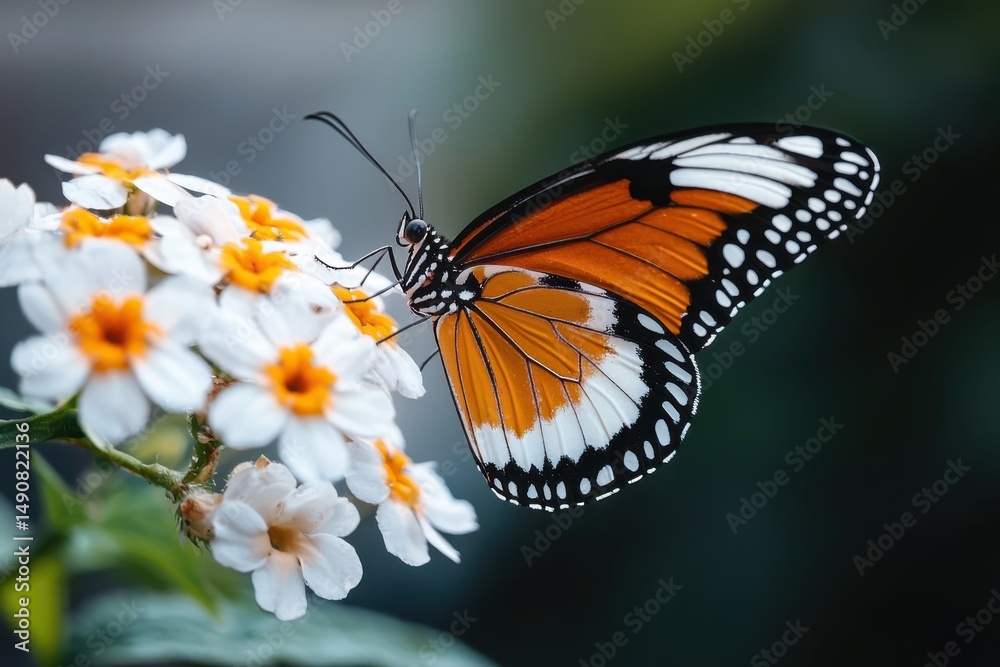 Fototapeta premium Butterfly pollinating flower garden wildlife photography natural habitat close-up view beauty of nature